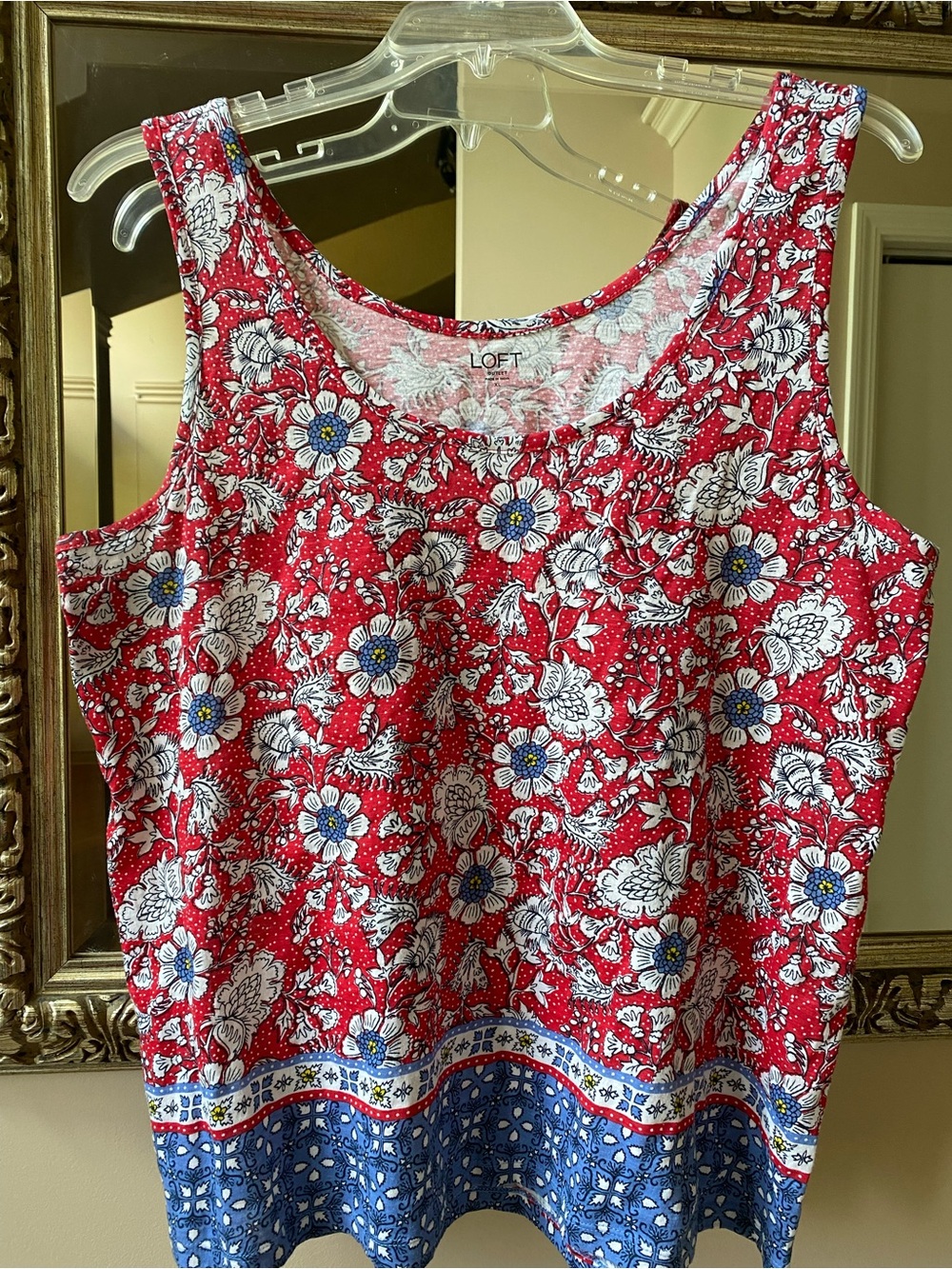 LOFT Red Floral Sleeveless Tank Top, XL